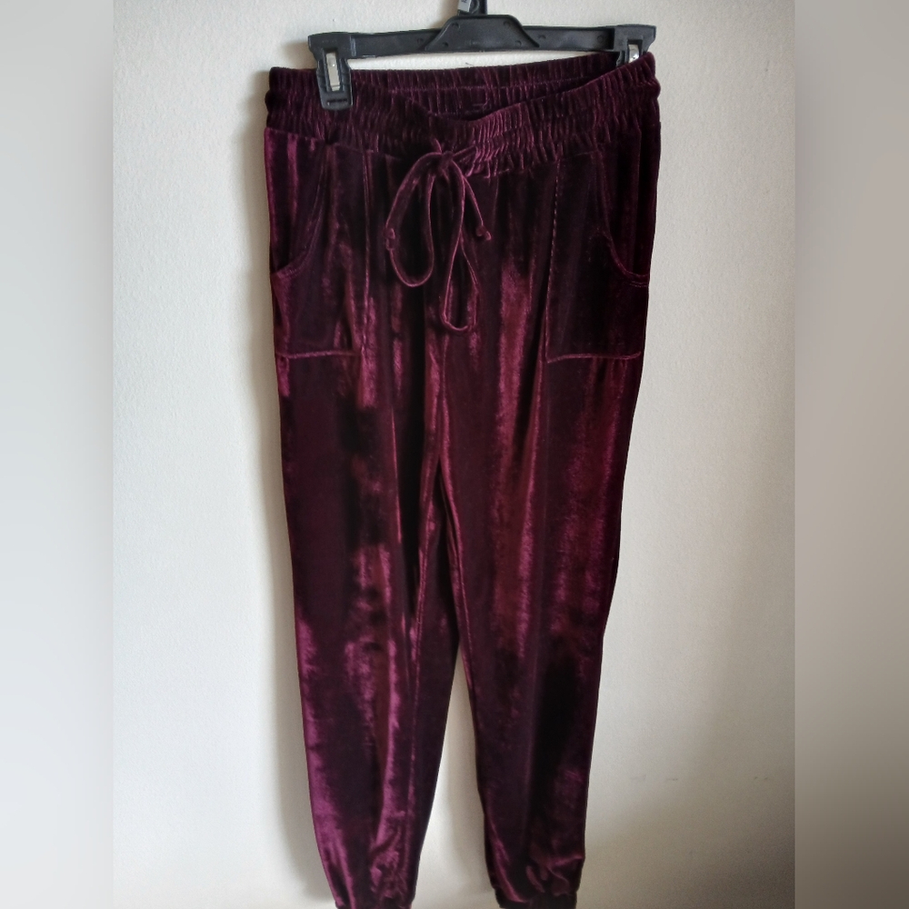 Womens One WorldVelvet Joggers Red Size Medium Pockets
